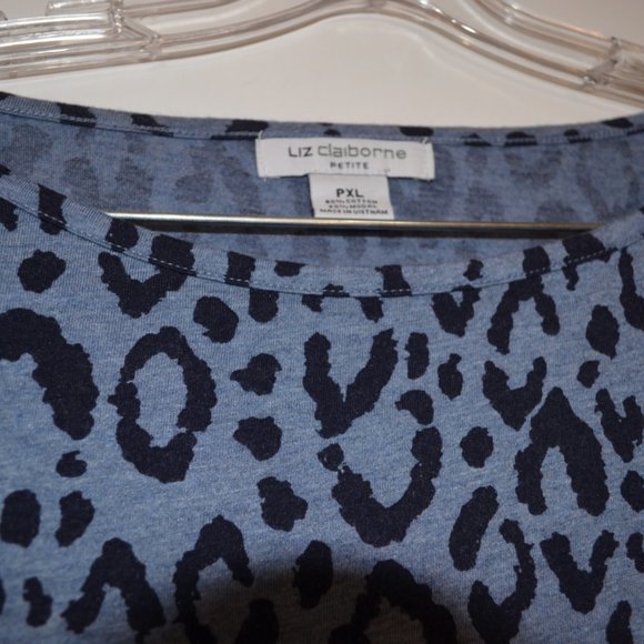 Liz Claiborne PETITE Grey Black Leopard Print Pattern 3/4 Sleeves Blouse PXL - Picture 2 of 5